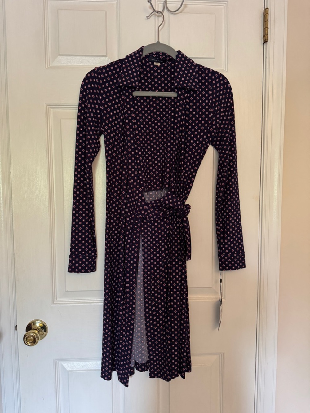 Tommy Hilfiger Navy Long Sleeve Wrap Dress with Pink Dot Print